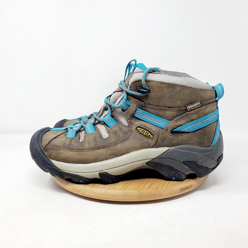 KEEN Targhee II Hiking Boot Women 8.5 Brown Leather Blue Waterproof Lace Up Shoe
